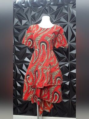 Red Printed Tiered Midi Dress